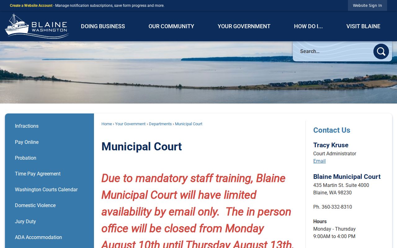 Official Blaine Municipal Court office and contact page