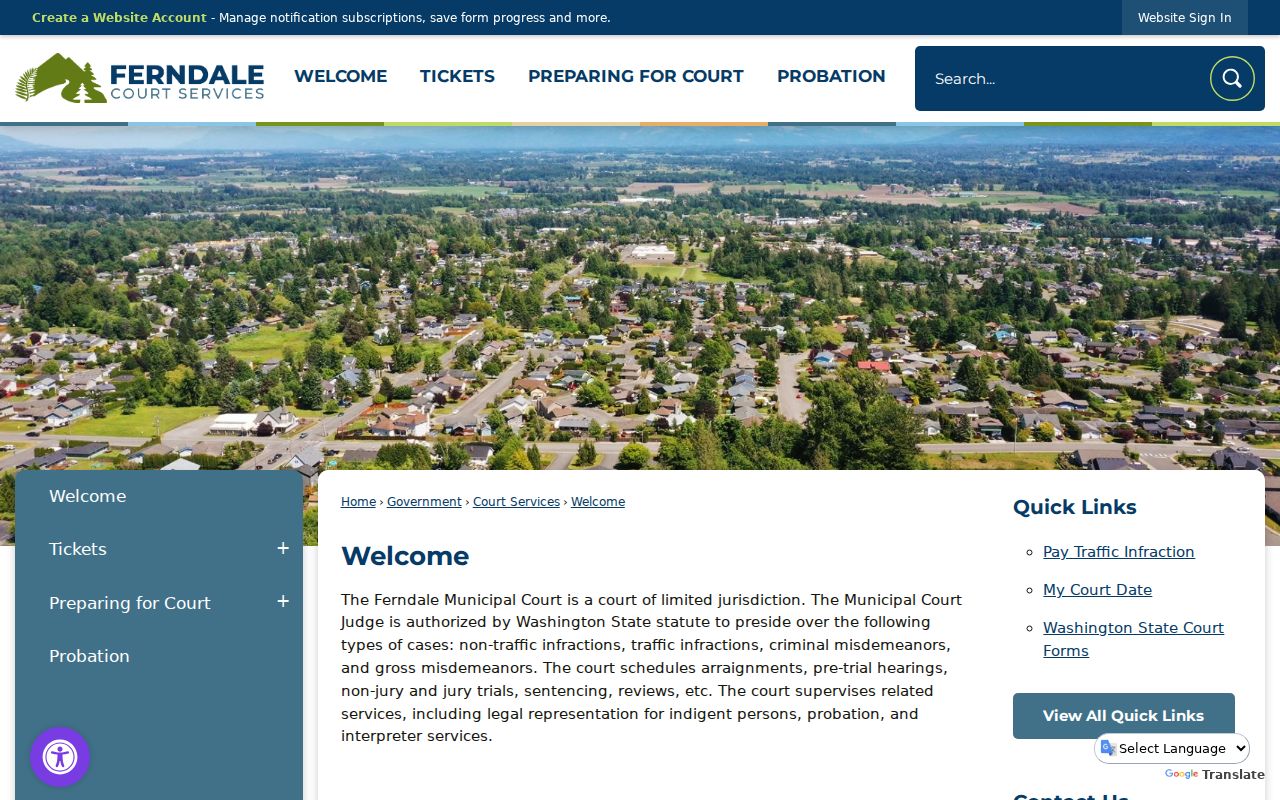 Official Ferndale Municipal Court courtroom and clerk information