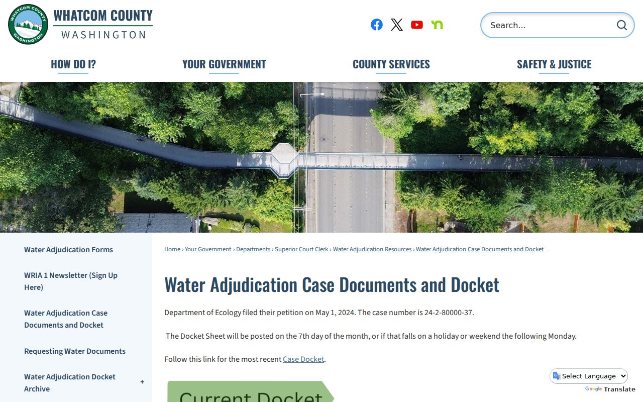 Whatcom County public water adjudication docket and document page