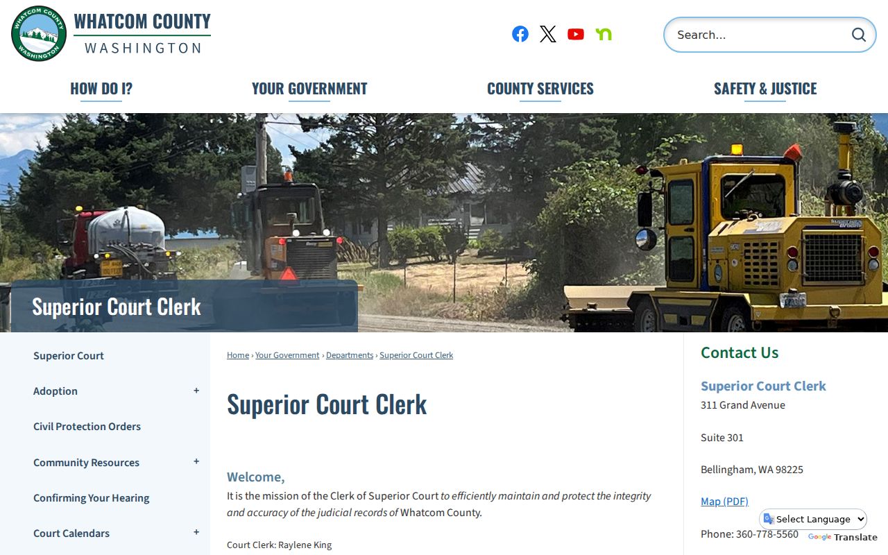Whatcom County court docket records and Superior Court Clerk contact page