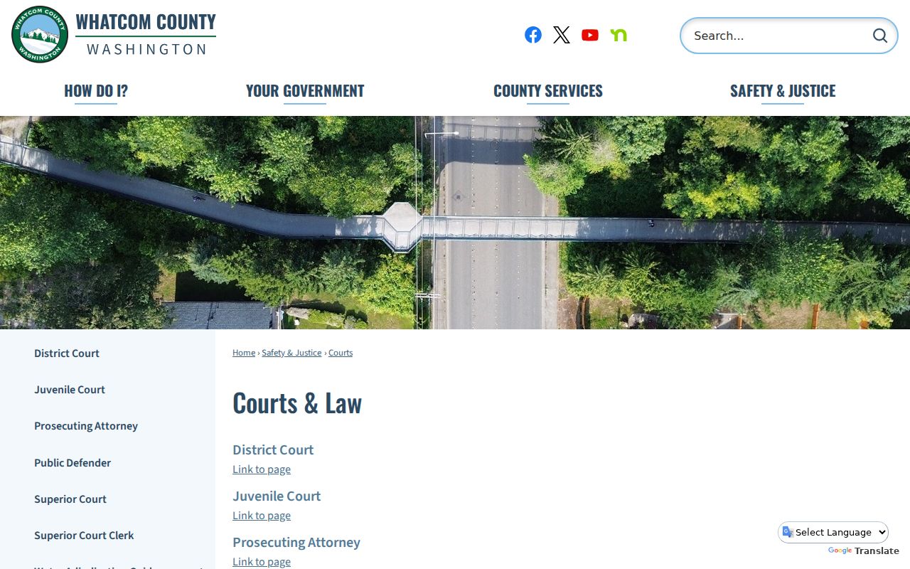 Whatcom County court docket directory for courts and law departments
